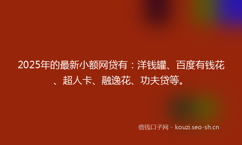 2025年的最新小额网贷有：洋钱罐、百度有钱花、超人卡、融逸花、功夫贷等。