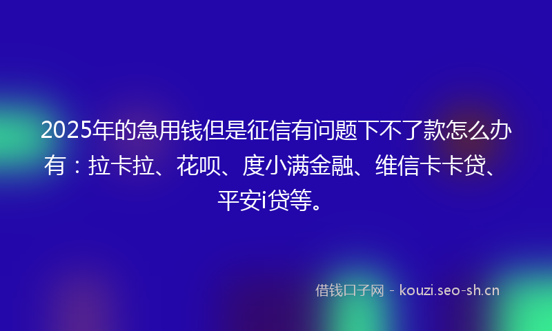 2025年的急用钱但是征信有问题下不了款怎么办有:拉卡拉、花呗、度小满金融、维信卡卡贷、平安i贷等。
