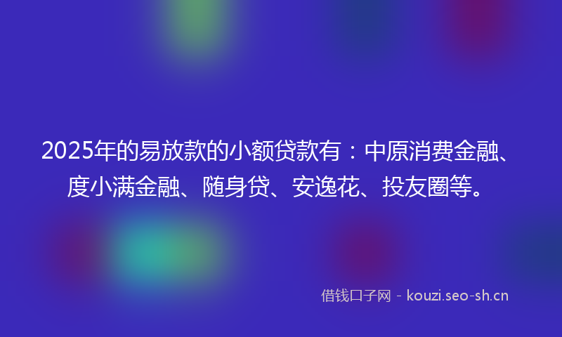 2025年的易放款的小额贷款有：中原消费金融、度小满金融、随身贷、安逸花、投友圈等。