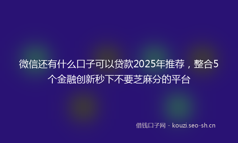 微信还有什么口子可以贷款2025年推荐，整合5个金融创新秒下不要芝麻分的平台