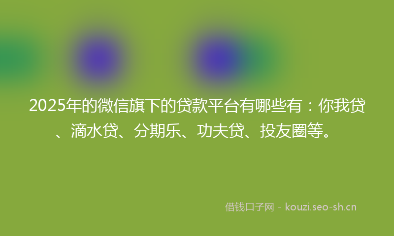 2025年的微信旗下的贷款平台有哪些有：你我贷、滴水贷、分期乐、功夫贷、投友圈等。