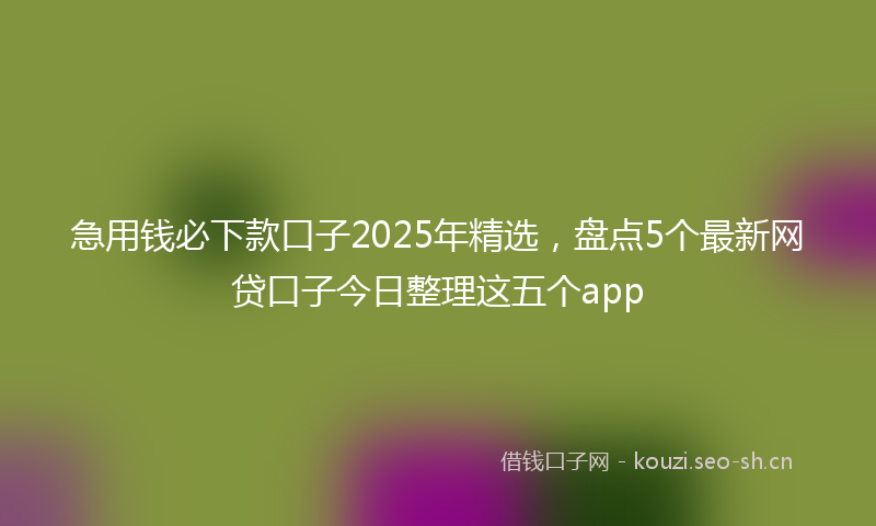 急用钱必下款口子2025年精选，盘点5个最新网贷口子今日整理这五个app