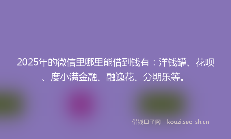 2025年的微信里哪里能借到钱有：洋钱罐、花呗、度小满金融、融逸花、分期乐等。