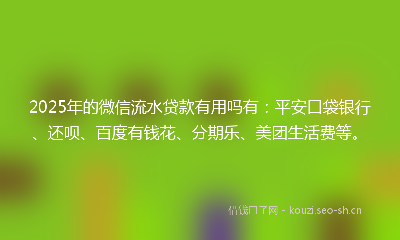 2025年的微信流水贷款有用吗有：平安口袋银行、还呗、百度有钱花、分期乐、美团生活费等。