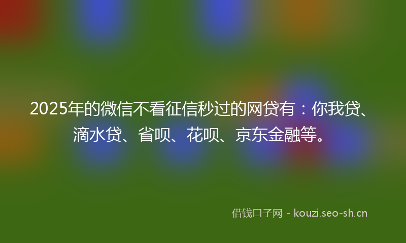 2025年的微信不看征信秒过的网贷有：你我贷、滴水贷、省呗、花呗、京东金融等。