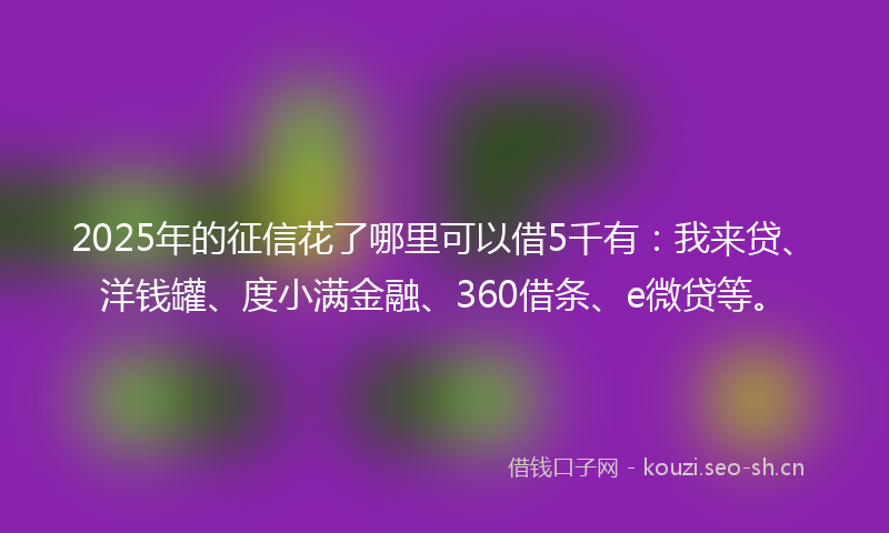 2025年的征信花了哪里可以借5千有：我来贷、洋钱罐、度小满金融、360借条、e微贷等。