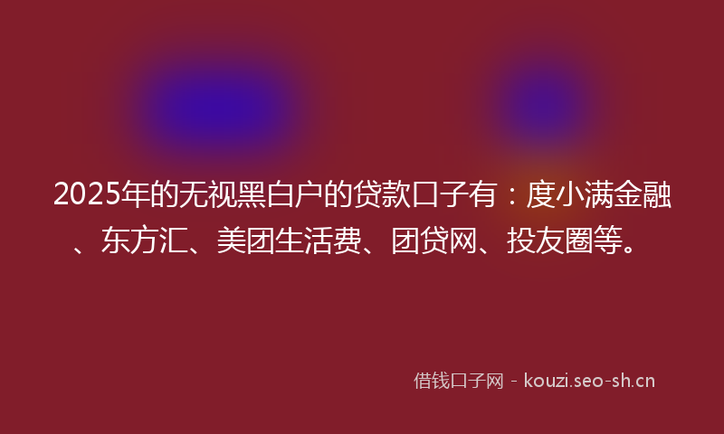 2025年的无视黑白户的贷款口子有：度小满金融、东方汇、美团生活费、团贷网、投友圈等。