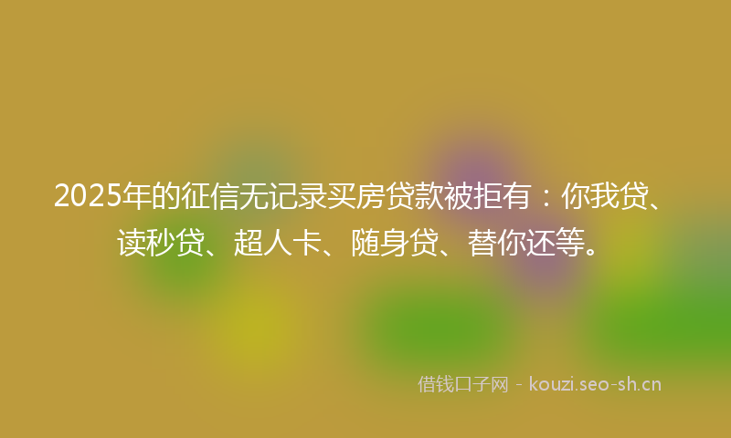 2025年的征信无记录买房贷款被拒有：你我贷、读秒贷、超人卡、随身贷、替你还等。