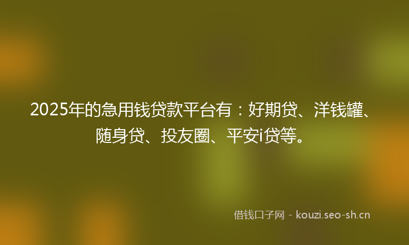 2025年的急用钱贷款平台有：好期贷、洋钱罐、随身贷、投友圈、平安i贷等。