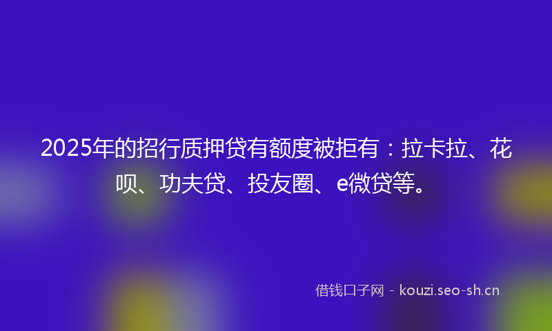 2025年的招行质押贷有额度被拒有：拉卡拉、花呗、功夫贷、投友圈、e微贷等。