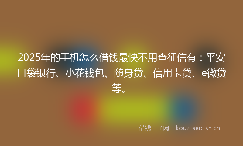 2025年的手机怎么借钱最快不用查征信有：平安口袋银行、小花钱包、随身贷、信用卡贷、e微贷等。