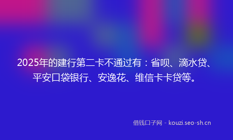 2025年的建行第二卡不通过有：省呗、滴水贷、平安口袋银行、安逸花、维信卡卡贷等。