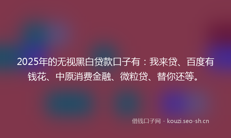 2025年的无视黑白贷款口子有：我来贷、百度有钱花、中原消费金融、微粒贷、替你还等。