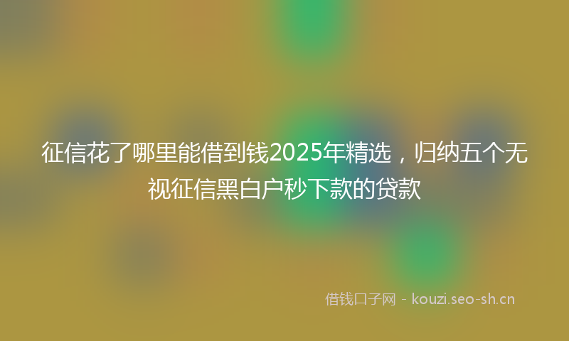 征信花了哪里能借到钱2025年精选，归纳五个无视征信黑白户秒下款的贷款