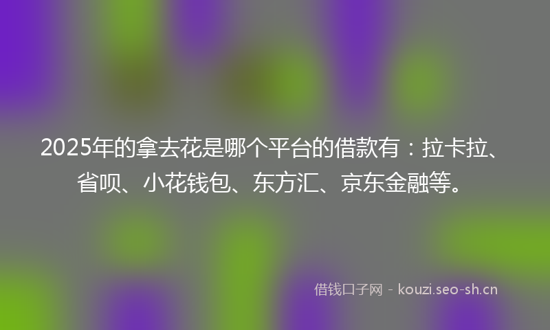 2025年的拿去花是哪个平台的借款有：拉卡拉、省呗、小花钱包、东方汇、京东金融等。