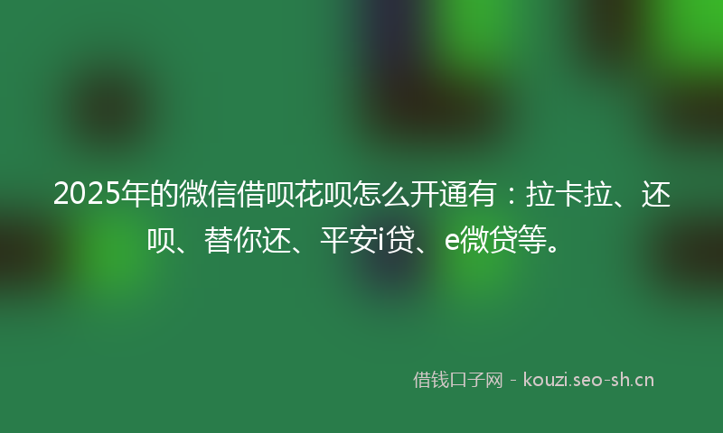2025年的微信借呗花呗怎么开通有：拉卡拉、还呗、替你还、平安i贷、e微贷等。