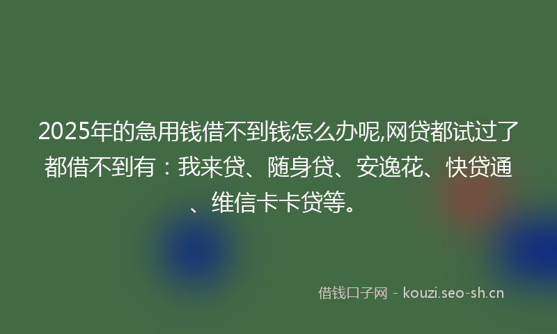 2025年的急用钱借不到钱怎么办呢,网贷都试过了都借不到有:我来贷、随身贷、安逸花、快贷通、维信卡卡贷等。