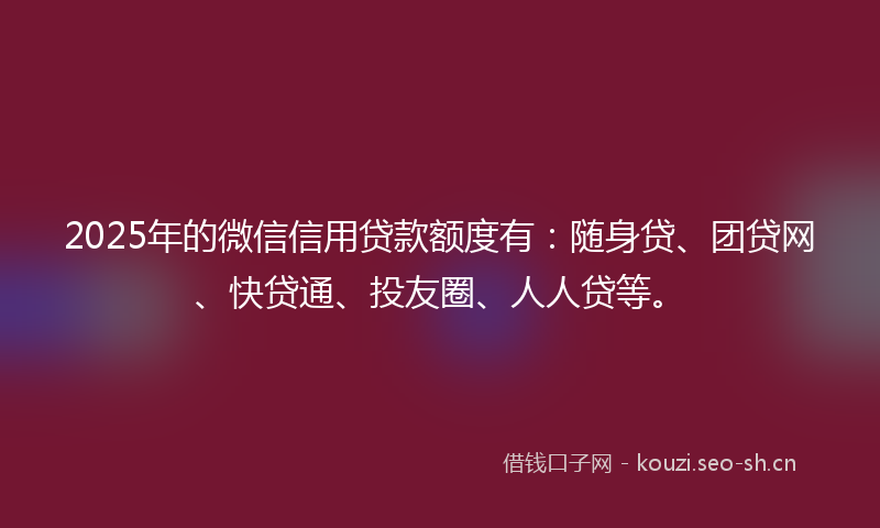 2025年的微信信用贷款额度有：随身贷、团贷网、快贷通、投友圈、人人贷等。