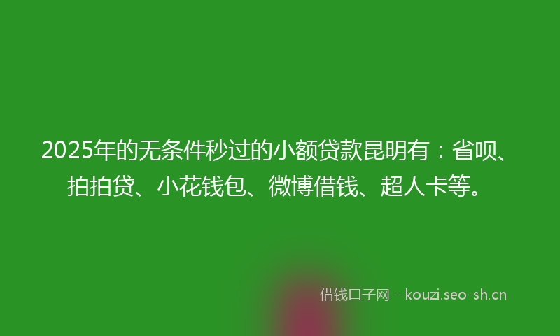 2025年的无条件秒过的小额贷款昆明有：省呗、拍拍贷、小花钱包、微博借钱、超人卡等。