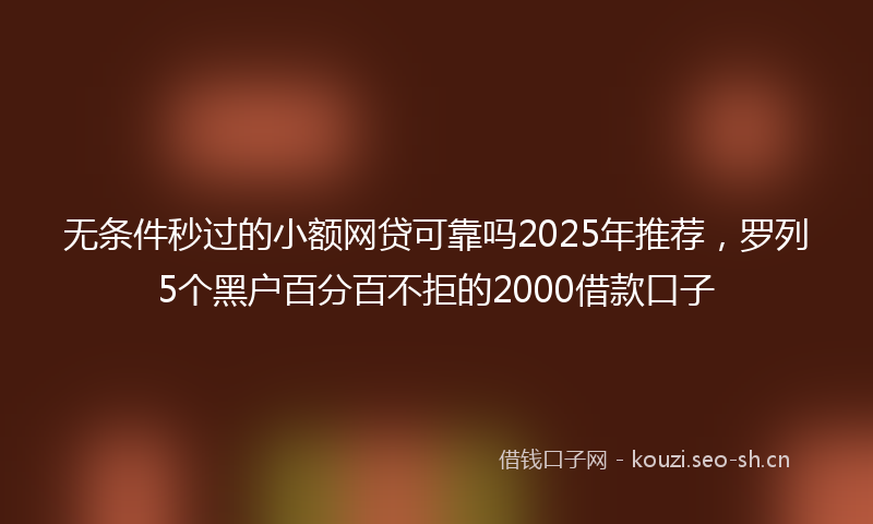 无条件秒过的小额网贷可靠吗2025年推荐，罗列5个黑户百分百不拒的2000借款口子