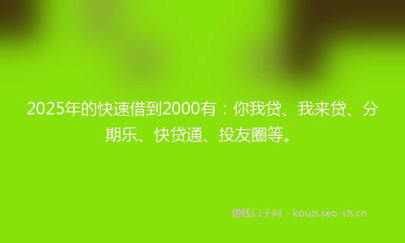 2025年的快速借到2000有：你我贷、我来贷、分期乐、快贷通、投友圈等。