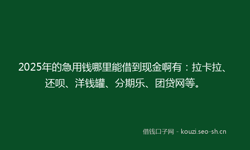 2025年的急用钱哪里能借到现金啊有：拉卡拉、还呗、洋钱罐、分期乐、团贷网等。