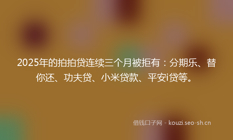 2025年的拍拍贷连续三个月被拒有：分期乐、替你还、功夫贷、小米贷款、平安i贷等。