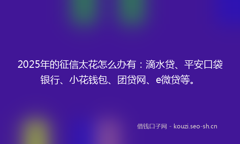 2025年的征信太花怎么办有：滴水贷、平安口袋银行、小花钱包、团贷网、e微贷等。