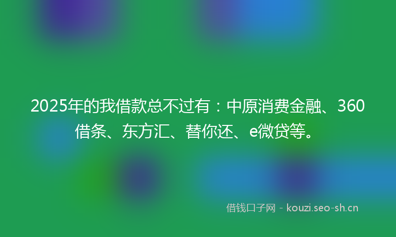 2025年的我借款总不过有：中原消费金融、360借条、东方汇、替你还、e微贷等。
