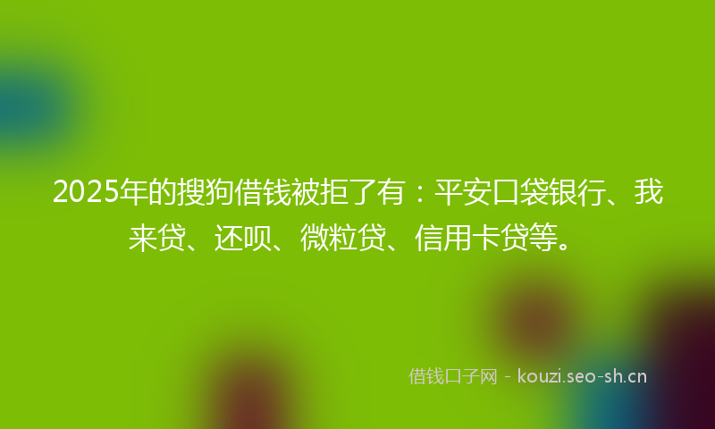 2025年的搜狗借钱被拒了有：平安口袋银行、我来贷、还呗、微粒贷、信用卡贷等。