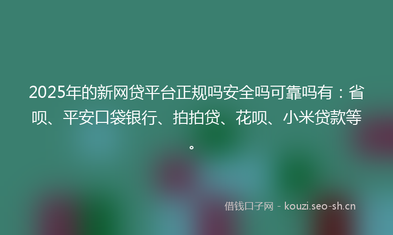 2025年的新网贷平台正规吗安全吗可靠吗有：省呗、平安口袋银行、拍拍贷、花呗、小米贷款等。