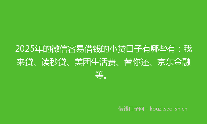 2025年的微信容易借钱的小贷口子有哪些有：我来贷、读秒贷、美团生活费、替你还、京东金融等。