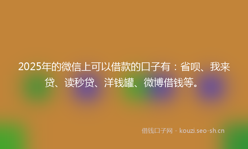 2025年的微信上可以借款的口子有：省呗、我来贷、读秒贷、洋钱罐、微博借钱等。