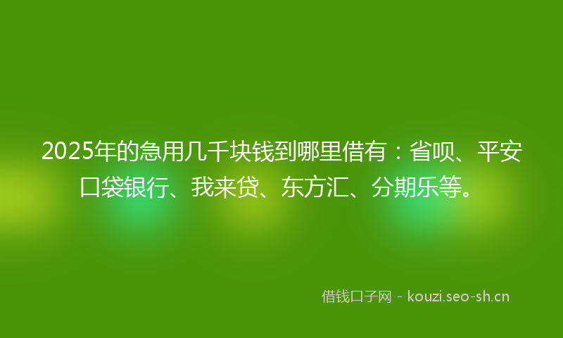 2025年的急用几千块钱到哪里借有：省呗、平安口袋银行、我来贷、东方汇、分期乐等。