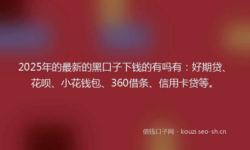 2025年的最新的黑口子下钱的有吗有：好期贷、花呗、小花钱包、360借条、信用卡贷等。