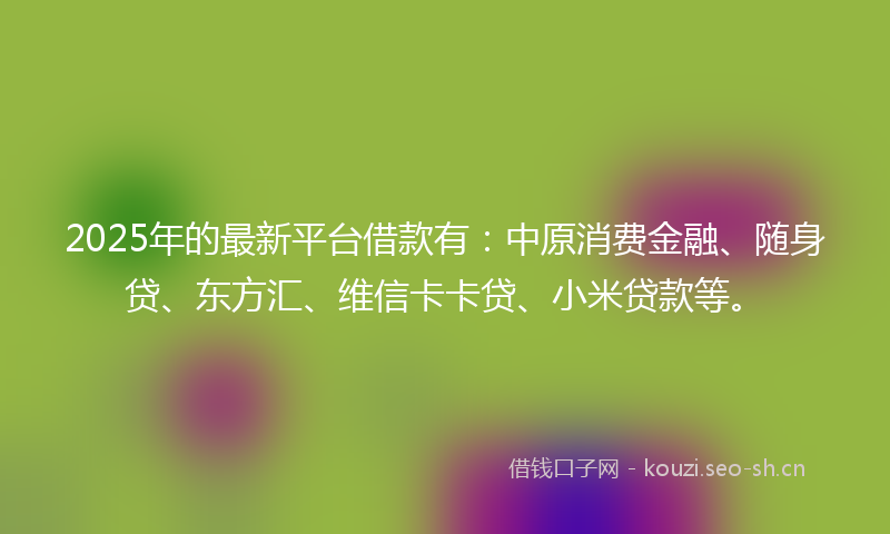 2025年的最新平台借款有：中原消费金融、随身贷、东方汇、维信卡卡贷、小米贷款等。