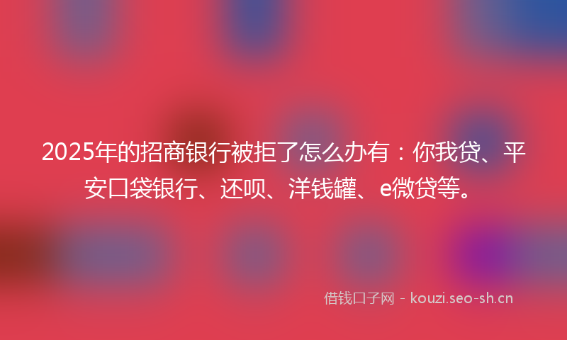 2025年的招商银行被拒了怎么办有：你我贷、平安口袋银行、还呗、洋钱罐、e微贷等。