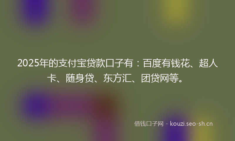 2025年的支付宝贷款口子有：百度有钱花、超人卡、随身贷、东方汇、团贷网等。
