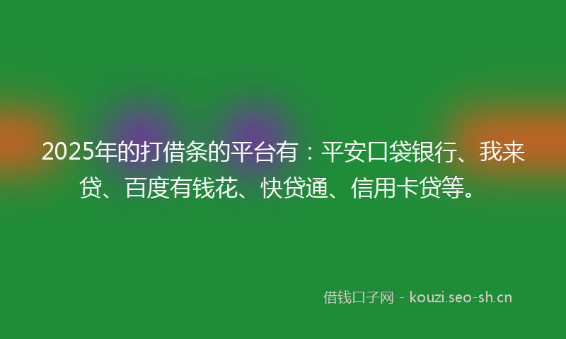 2025年的打借条的平台有:平安口袋银行、我来贷、百度有钱花、快贷通、信用卡贷等。