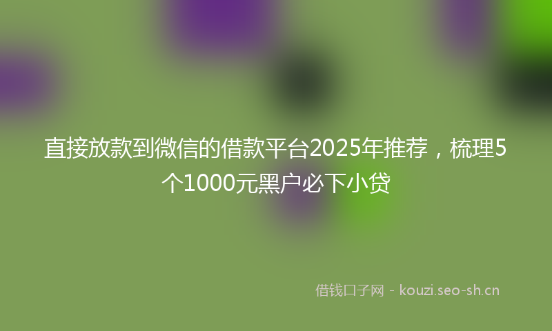 直接放款到微信的借款平台2025年推荐，梳理5个1000元黑户必下小贷