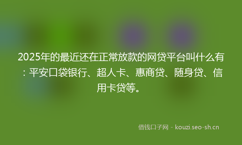 2025年的最近还在正常放款的网贷平台叫什么有:平安口袋银行、超人卡、惠商贷、随身贷、信用卡贷等。
