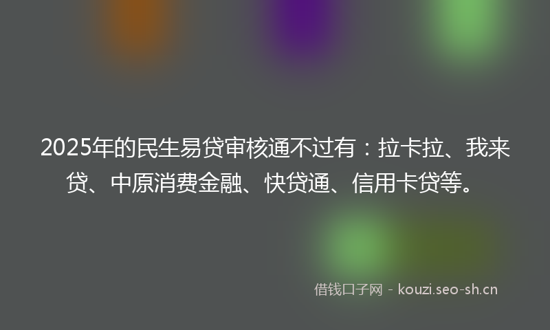 2025年的民生易贷审核通不过有：拉卡拉、我来贷、中原消费金融、快贷通、信用卡贷等。