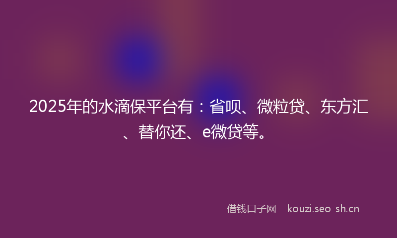 2025年的水滴保平台有：省呗、微粒贷、东方汇、替你还、e微贷等。