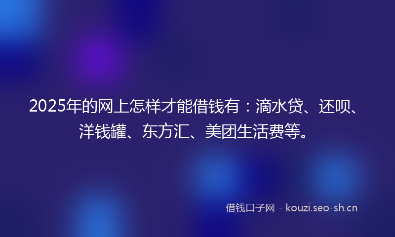 2025年的网上怎样才能借钱有：滴水贷、还呗、洋钱罐、东方汇、美团生活费等。