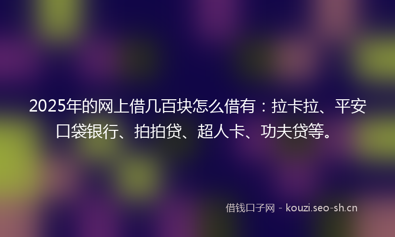 2025年的网上借几百块怎么借有：拉卡拉、平安口袋银行、拍拍贷、超人卡、功夫贷等。