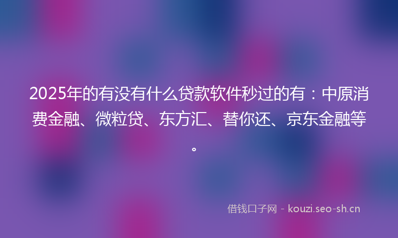2025年的有没有什么贷款软件秒过的有：中原消费金融、微粒贷、东方汇、替你还、京东金融等。