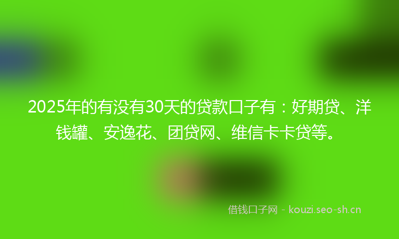 2025年的有没有30天的贷款口子有：好期贷、洋钱罐、安逸花、团贷网、维信卡卡贷等。