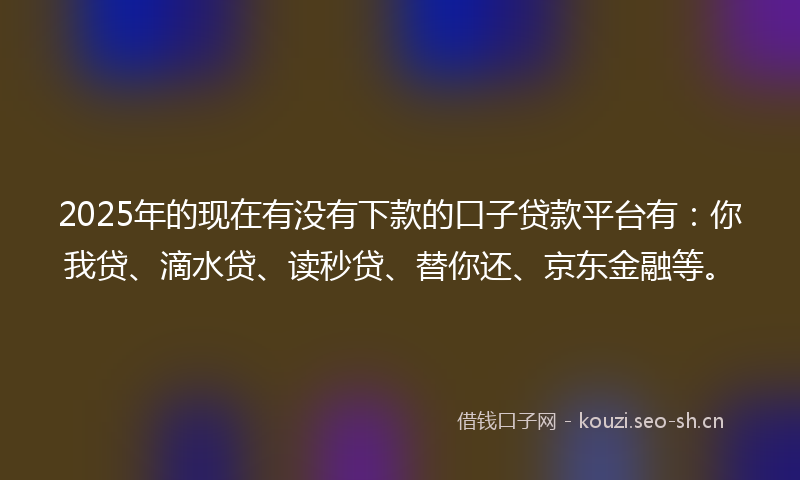 2025年的现在有没有下款的口子贷款平台有：你我贷、滴水贷、读秒贷、替你还、京东金融等。