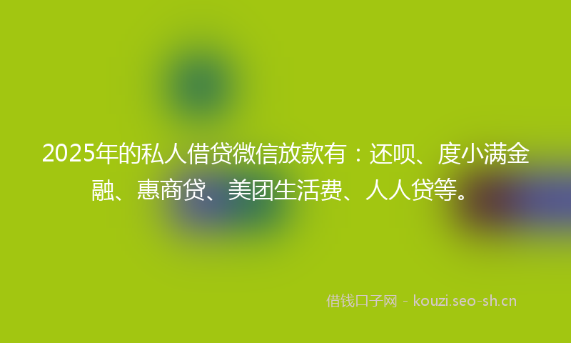 2025年的私人借贷微信放款有：还呗、度小满金融、惠商贷、美团生活费、人人贷等。