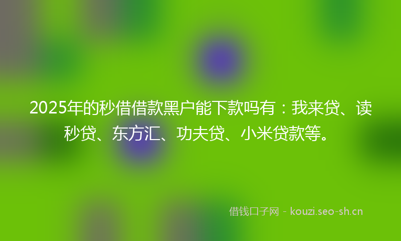 2025年的秒借借款黑户能下款吗有：我来贷、读秒贷、东方汇、功夫贷、小米贷款等。